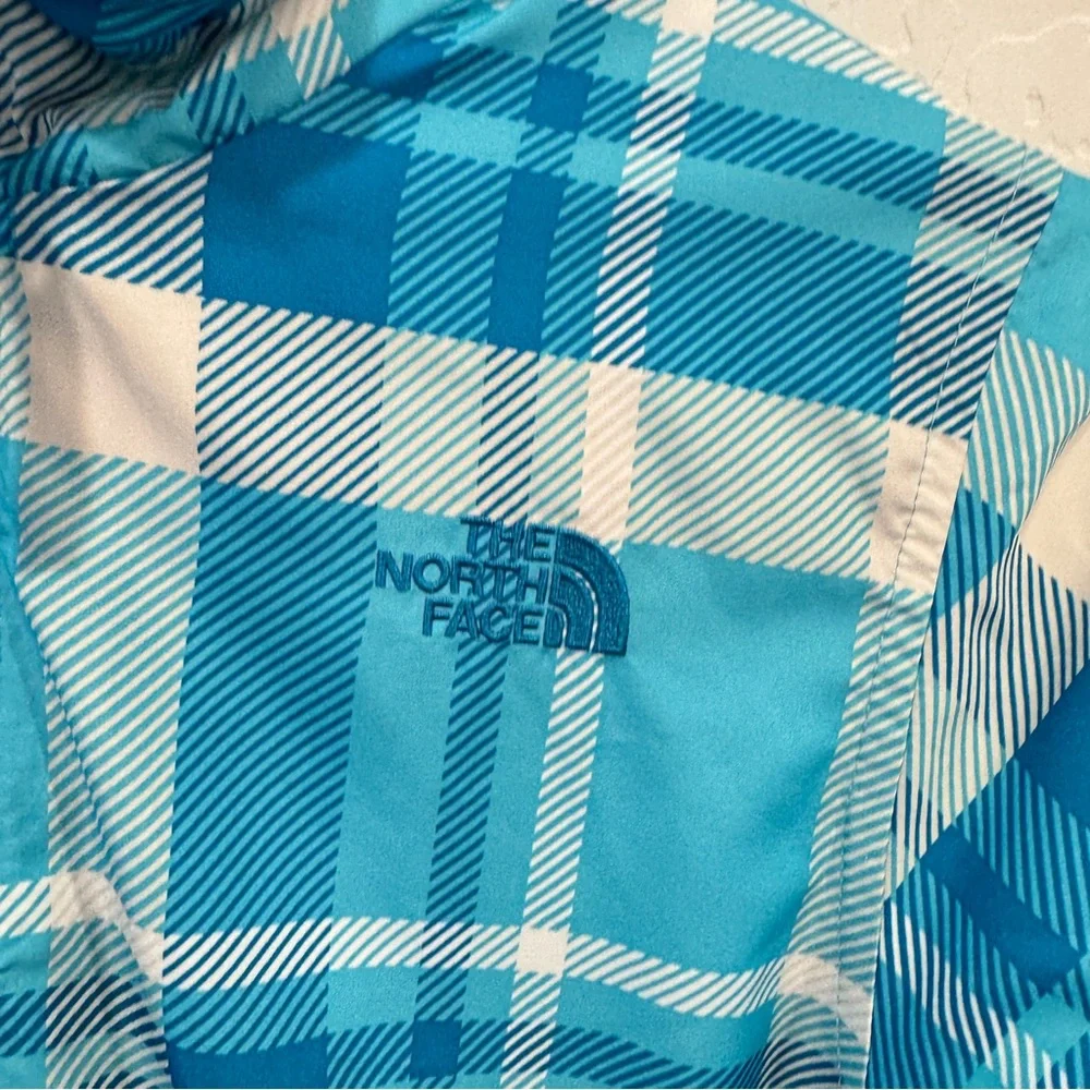 The North Face Checkered Plaid Jacket Kids 10/12 Blue white Winter Snow Outdoor